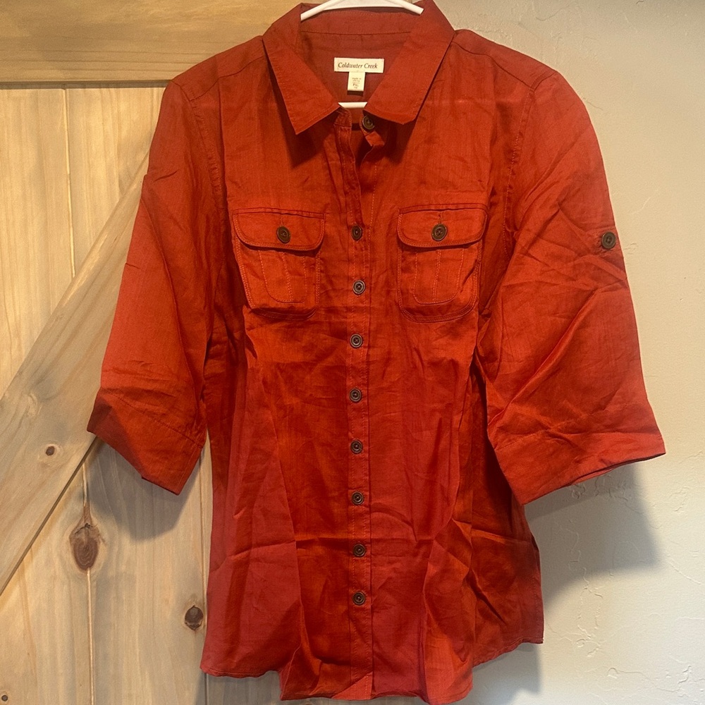 Coldwater Creek Red Roll Tab Tunic